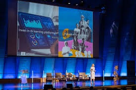 Keynote stage: investing in AI learning platforms.